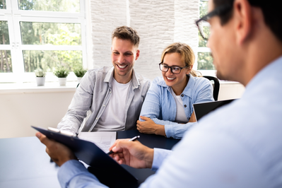 helpful insurance agent with customers
