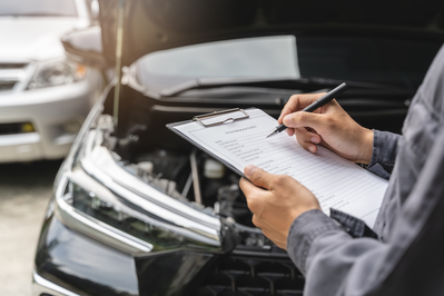 car being inspected for damage